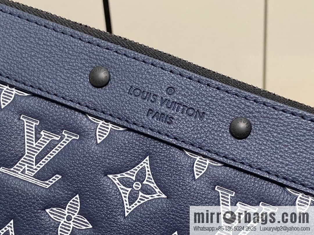 [Original single boutique] M83382 blue silk screen, full leather clutch bag series