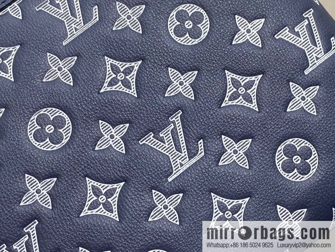 [Original single boutique] M83382 blue silk screen, full leather clutch bag series