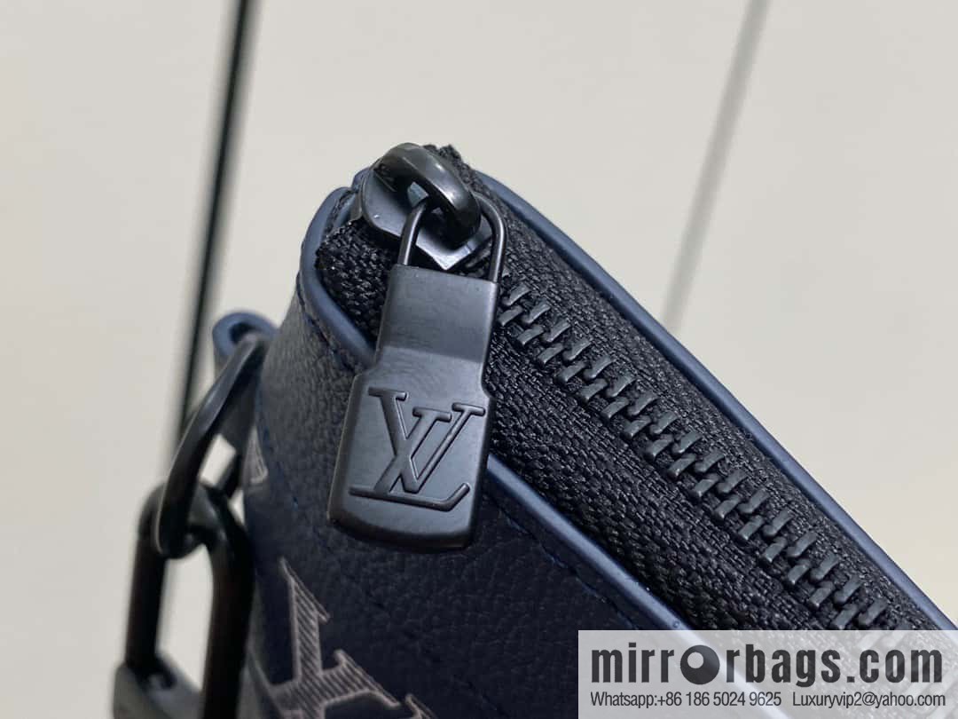 [Original single boutique] M83382 blue silk screen, full leather clutch bag series