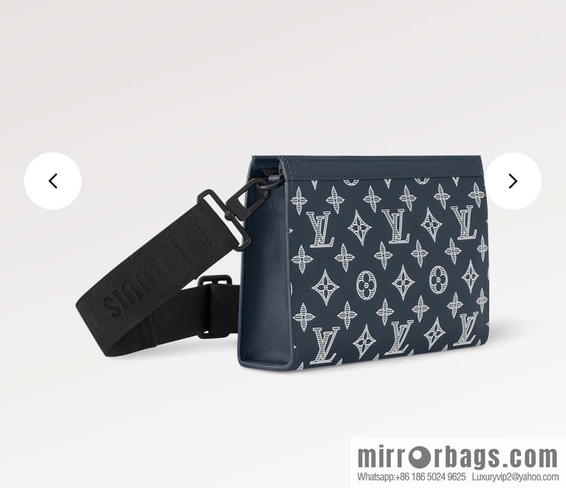 [Original order boutique] M83384 blue silk screen, full leather men's bag two-piece series GASTON mini handbag