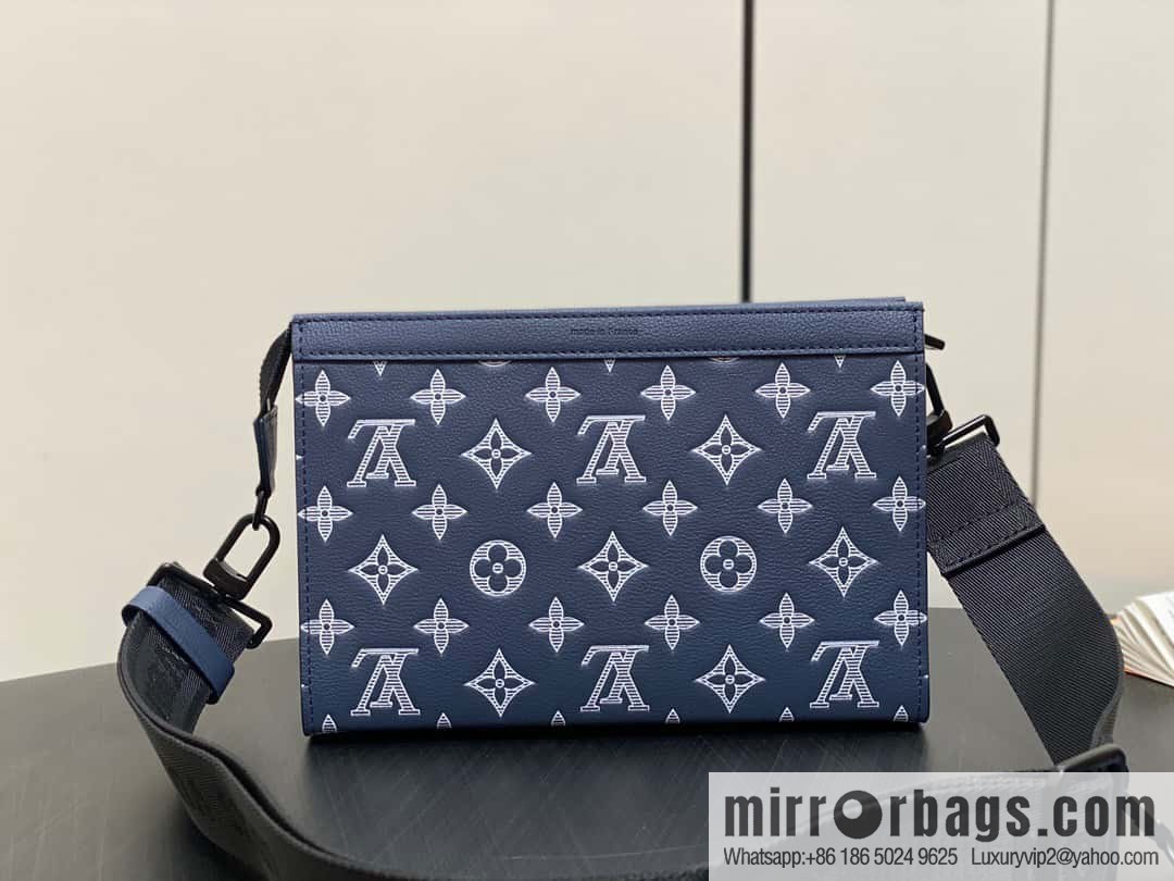 [Original order boutique] M83384 blue silk screen, full leather men's bag two-piece series GASTON mini handbag