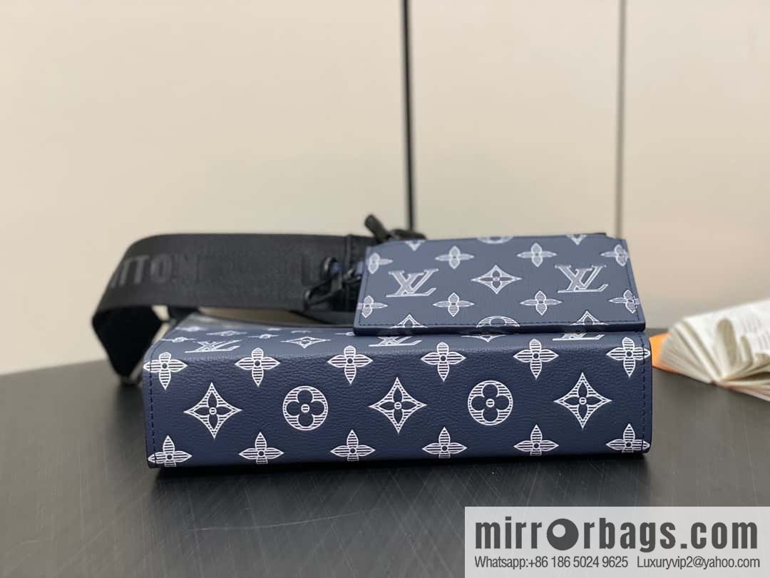 [Original order boutique] M83384 blue silk screen, full leather men's bag two-piece series GASTON mini handbag