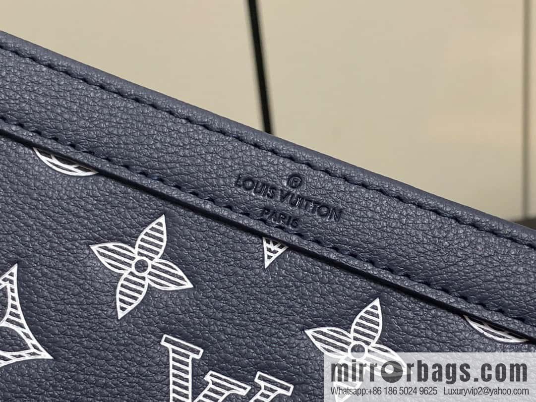 [Original order boutique] M83384 blue silk screen, full leather men's bag two-piece series GASTON mini handbag