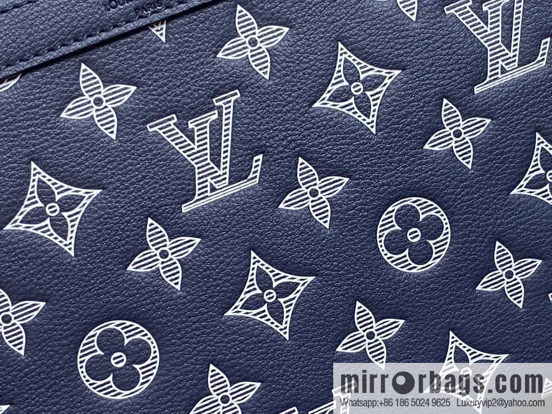 [Original order boutique] M83384 blue silk screen, full leather men's bag two-piece series GASTON mini handbag