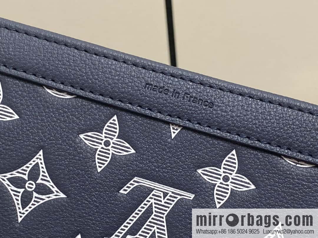 [Original order boutique] M83384 blue silk screen, full leather men's bag two-piece series GASTON mini handbag