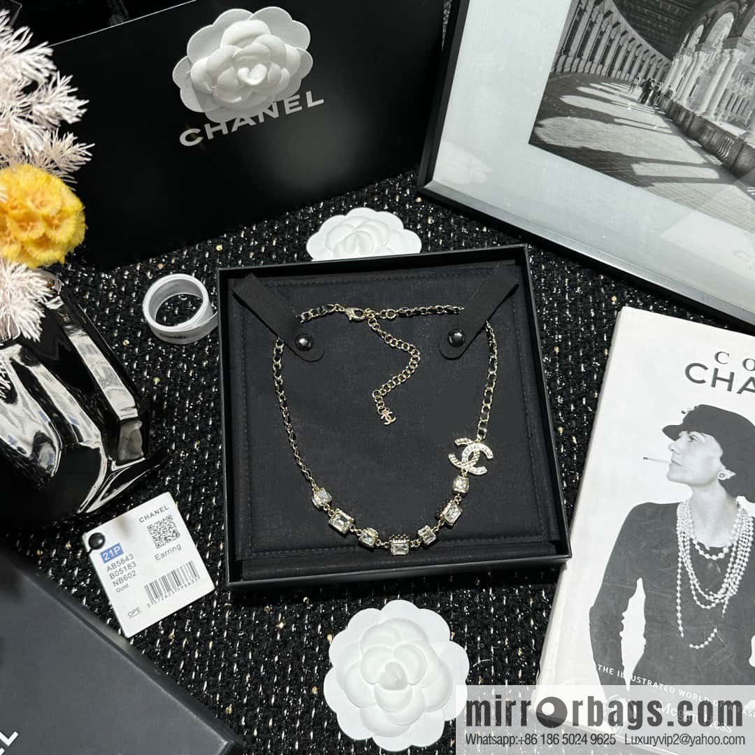 ☀️New ☑️ Chanel Double C Square Diamond Black Leather Rope Necklace ☀️