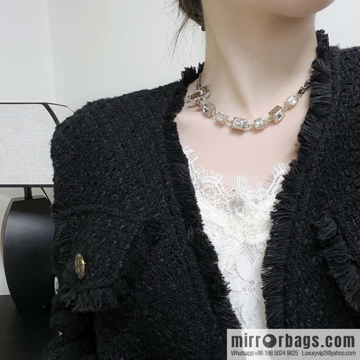 ☀️New ☑️ Chanel Double C Square Diamond Black Leather Rope Necklace ☀️