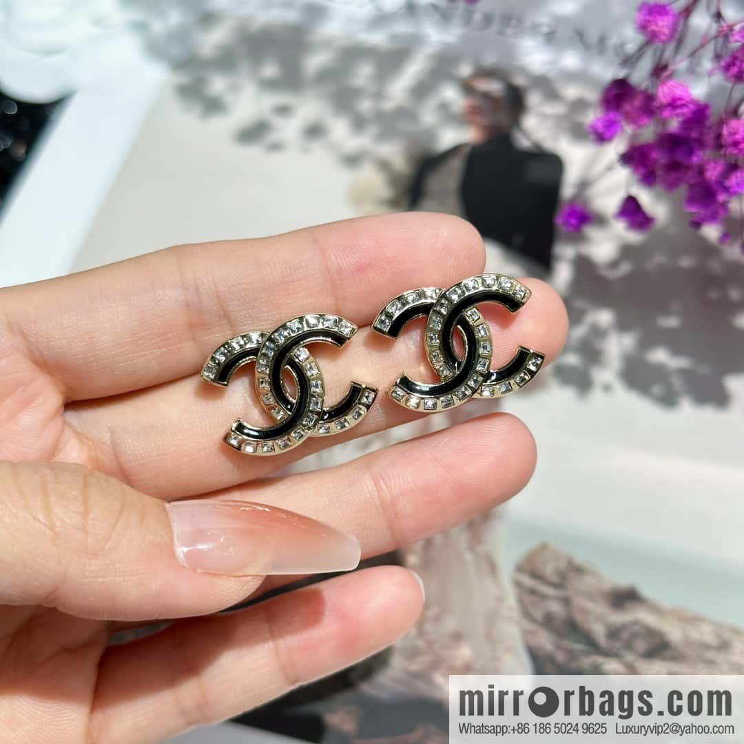☀️New ☑️ Chanel C1 double c oil drop square diamond stud earrings ☀️