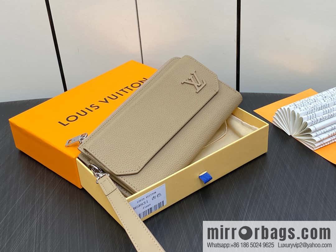 [Original single boutique] M69831 apricot, full leather clutch bag wallet series NEW Aer long wallet