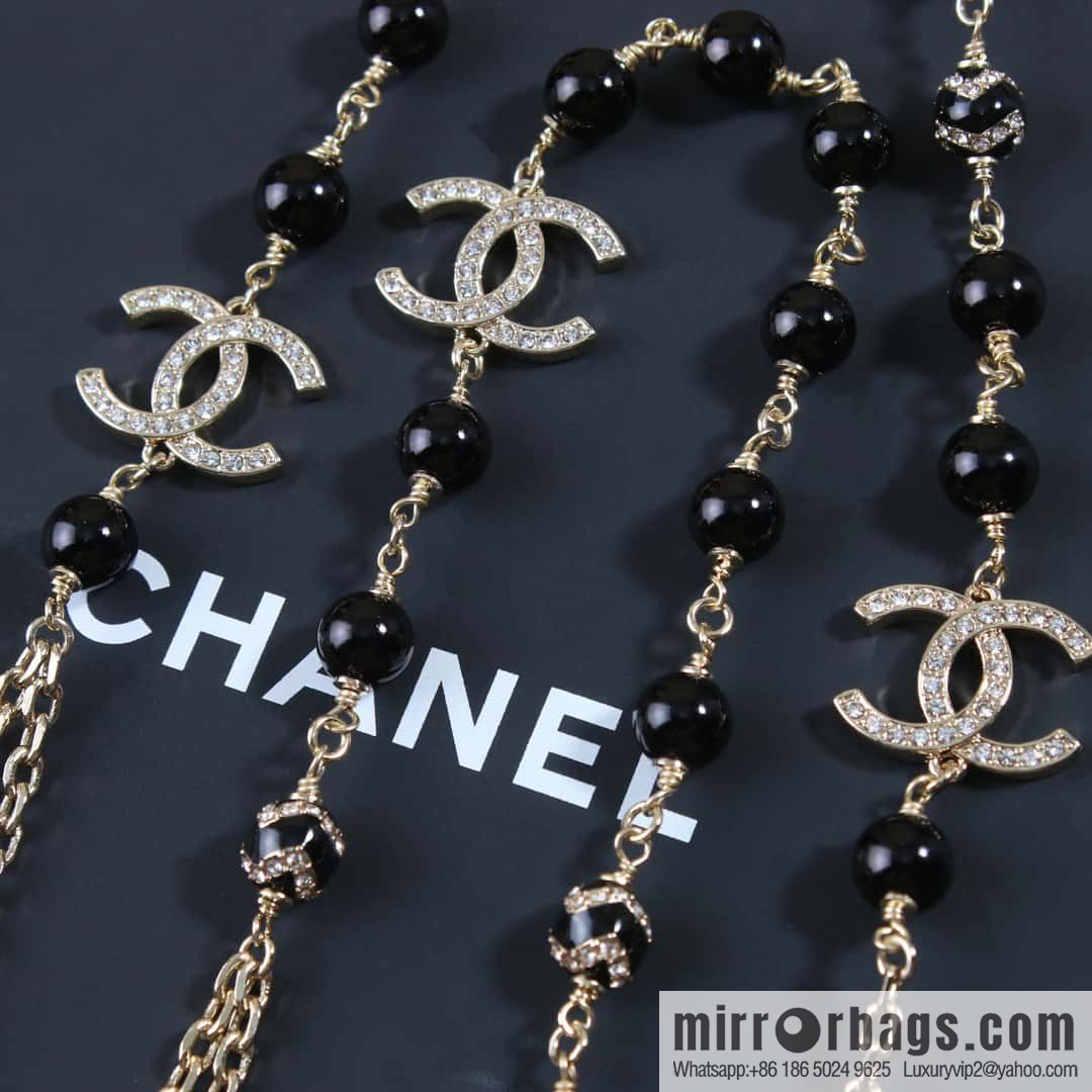 ☀️New ☑️ Chanel Double C Black Pearl Double Sweater Chain Necklace ☀️