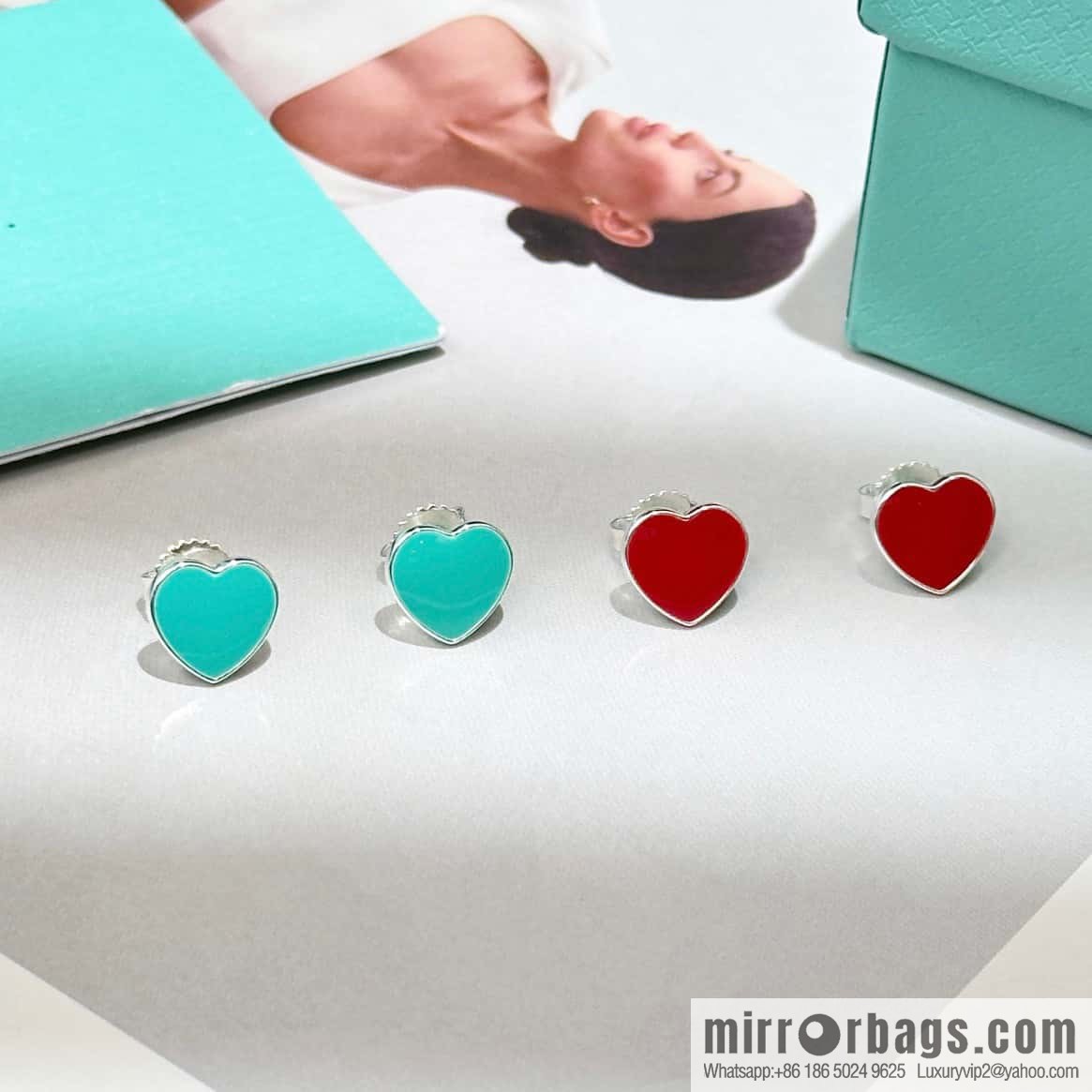 ❗️New ❗️ ☀ Tiffany & Co. Tiffany LOVE series red and blue love peach heart earrings ☀