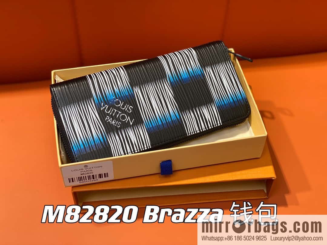 [Original single boutique] M82820 plaid full leather single zipper wallet series, autumn and winter new single pull Brazza wallet