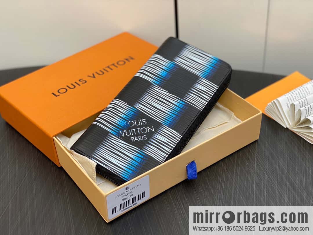 [Original single boutique] M82820 plaid full leather single zipper wallet series, autumn and winter new single pull Brazza wallet