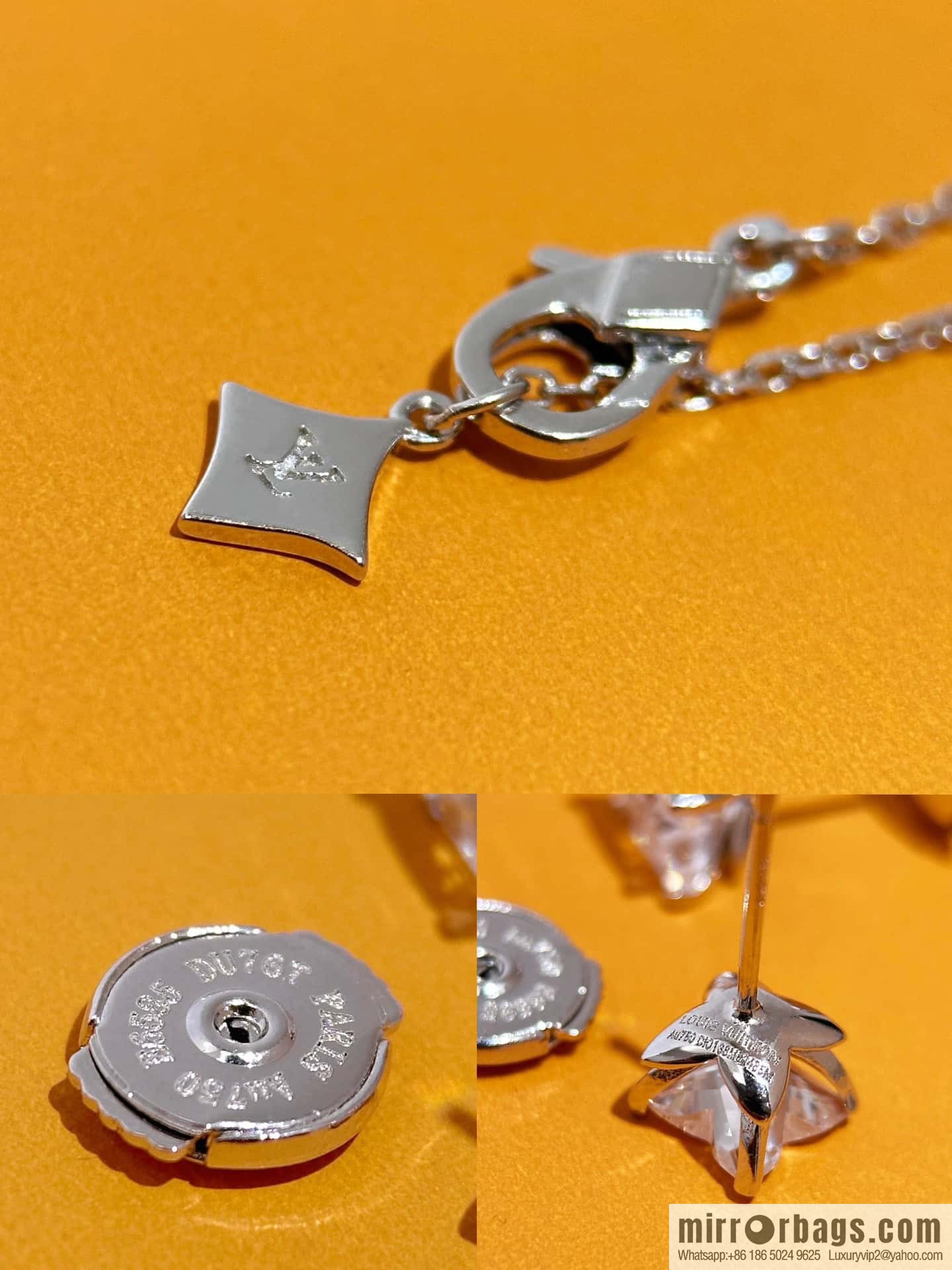 ❗️New ❗️ ☀ Louis Vuitton diamond necklace, stud earrings ☀ LV lconic Pearls necklace