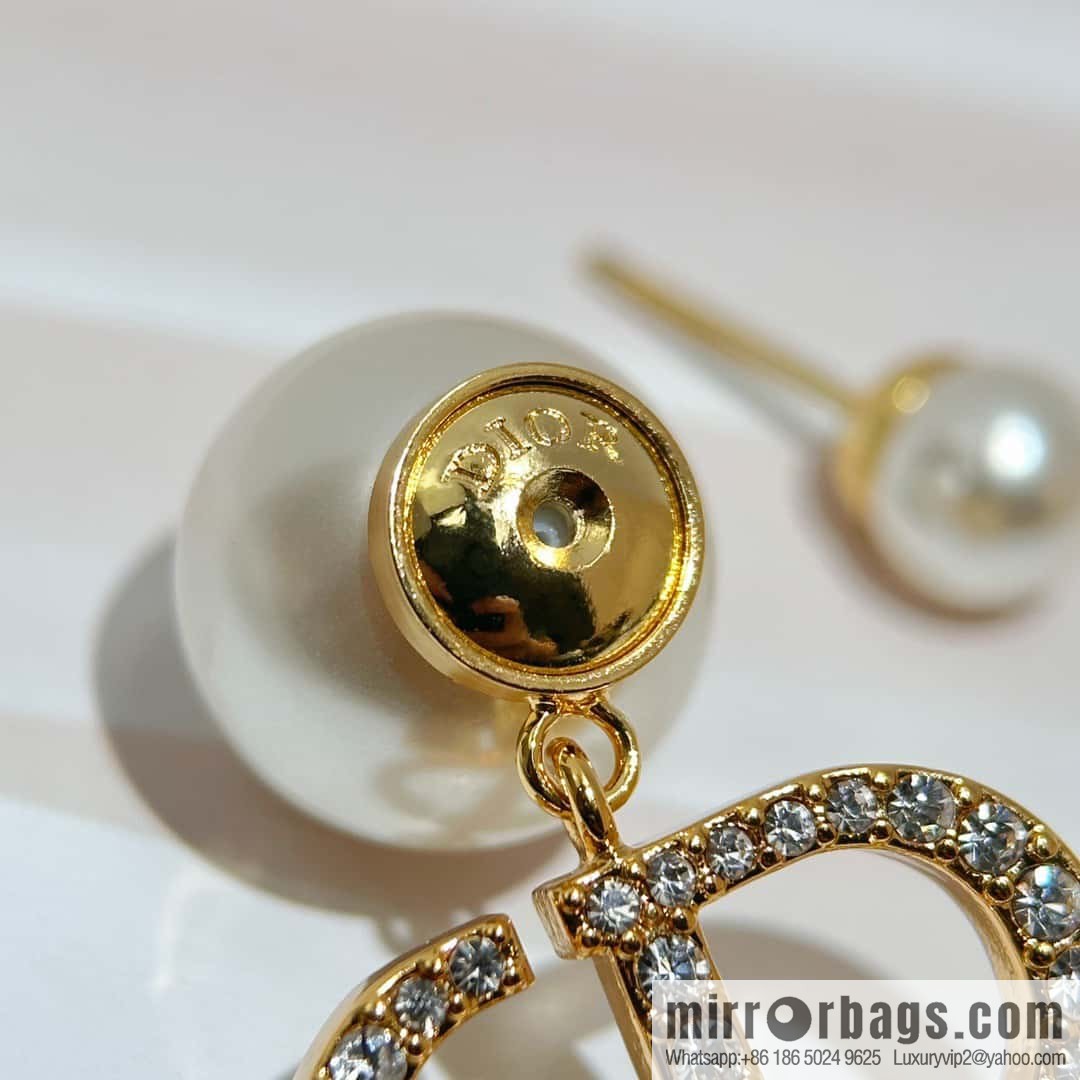 New ☑️ DIOR Dior full diamond CD size pearl earrings stud earrings