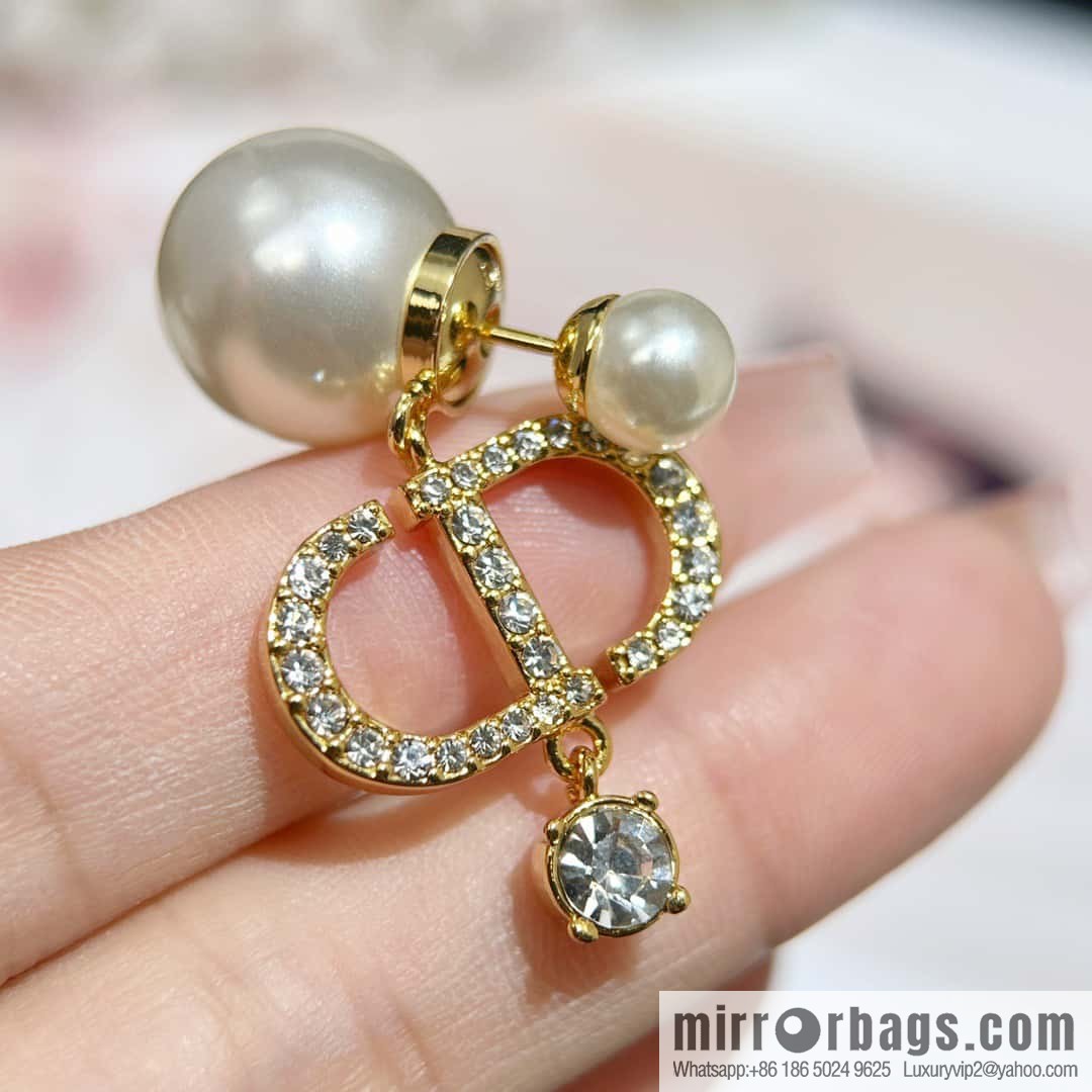 New ☑️ DIOR Dior full diamond CD size pearl earrings stud earrings