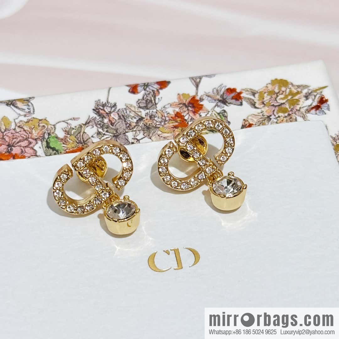 New ☑️ DIOR Dior full diamond CD necklace earrings stud earrings