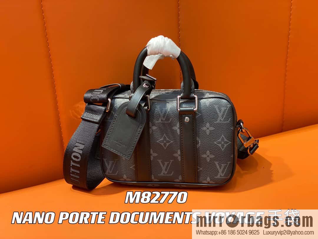 [Original order boutique] M82770 black flower mini men's bag briefcase series NANO PORTE DOCUMENTS VOYAGE handbag
