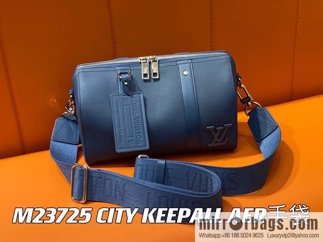 [Original order boutique] M23725 dark blue, full leather men's bag pillow bag series CITY KEEPALL AER handbag M22486 57082 M23725 City Keepall handbag