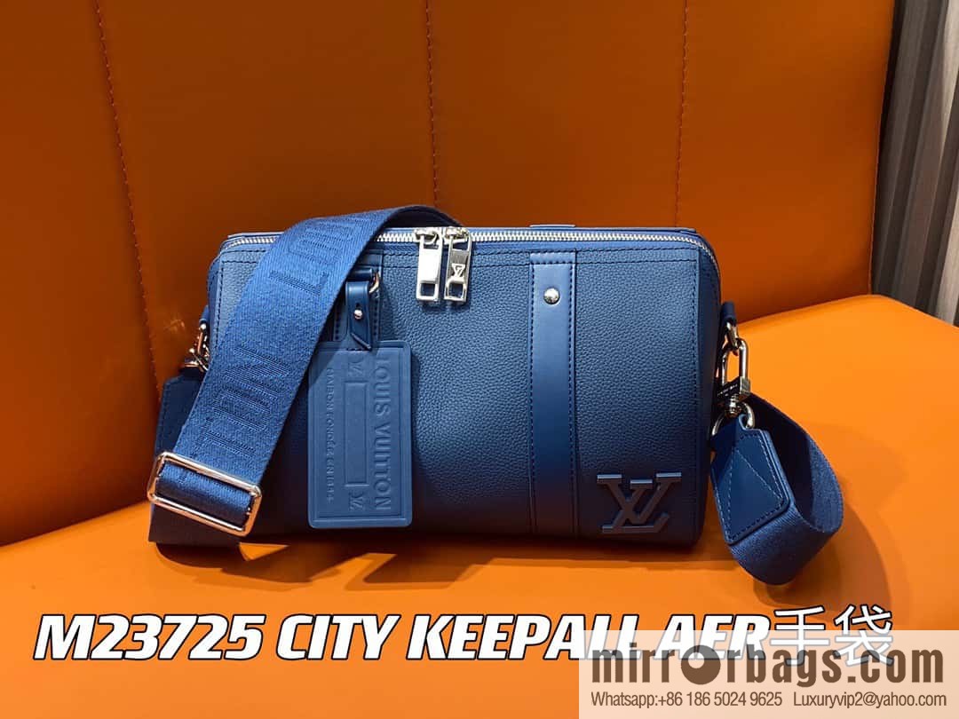 [Original order boutique] M23725 dark blue, full leather men's bag pillow bag series CITY KEEPALL AER handbag M22486 57082 M23725 City Keepall handbag
