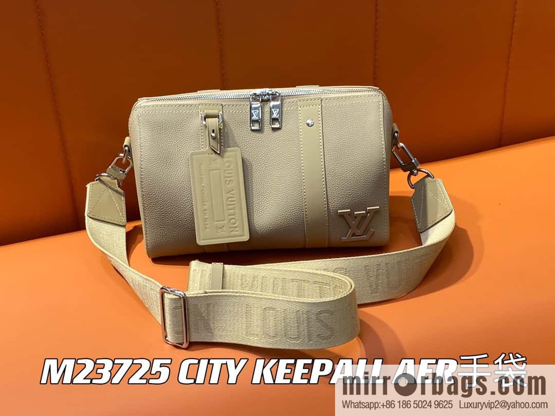 [Original order boutique] M23725 apricot, full leather men's bag pillow bag series CITY KEEPALL AER handbag M22486 57082 M23725 City Keepall handbag