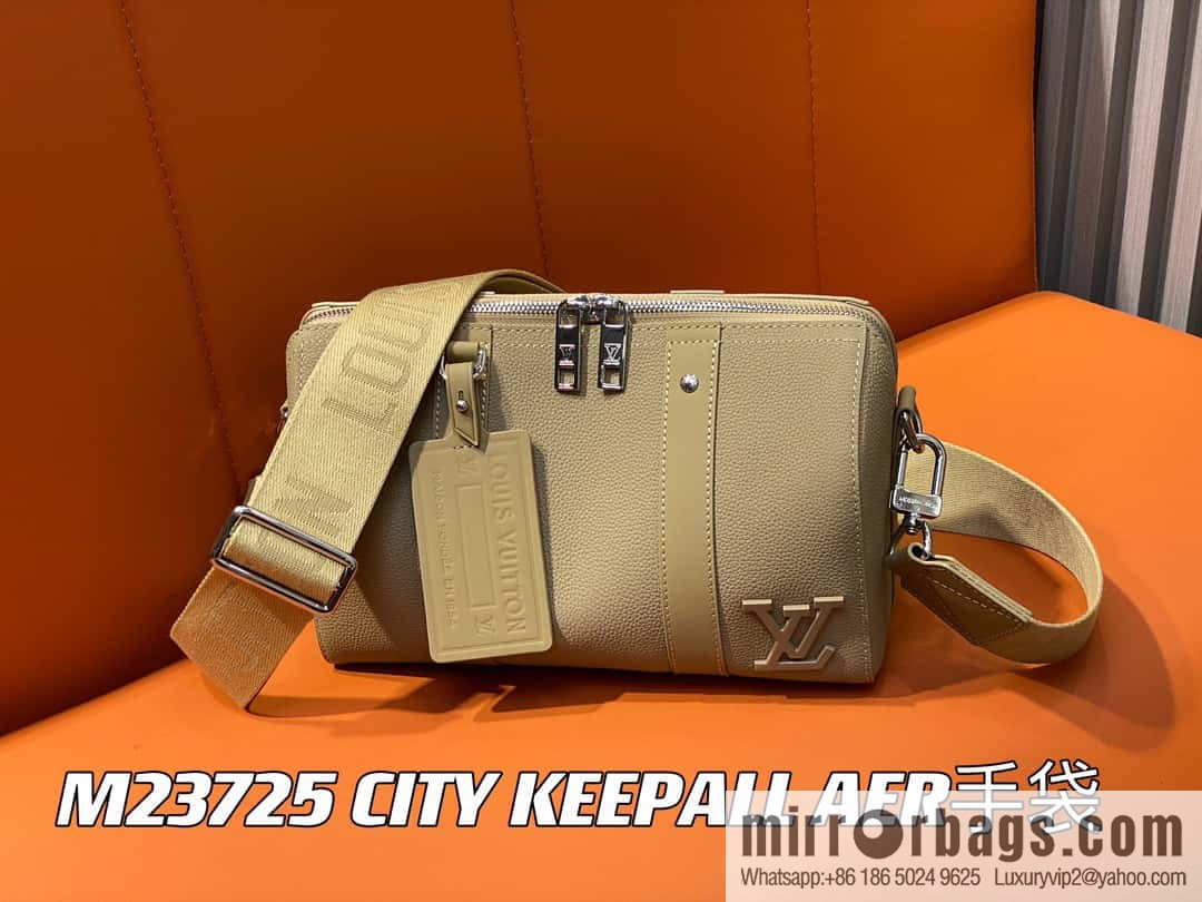 [Original order boutique] M23725 apricot, full leather men's bag pillow bag series CITY KEEPALL AER handbag M22486 57082 M23725 City Keepall handbag