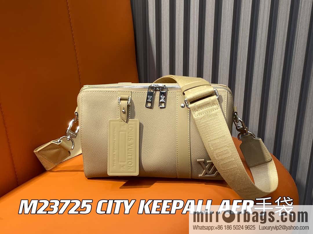 [Original order boutique] M23725 apricot, full leather men's bag pillow bag series CITY KEEPALL AER handbag M22486 57082 M23725 City Keepall handbag