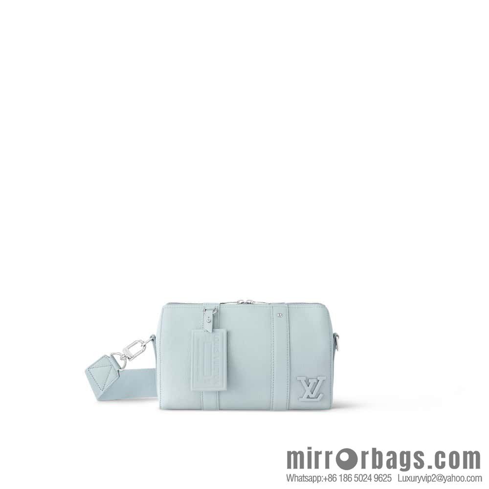 [Original order boutique] M23725 light blue, full leather men's bag pillow bag series CITY KEEPALL AER handbag M22486 57082 M23725 City Keepall handbag