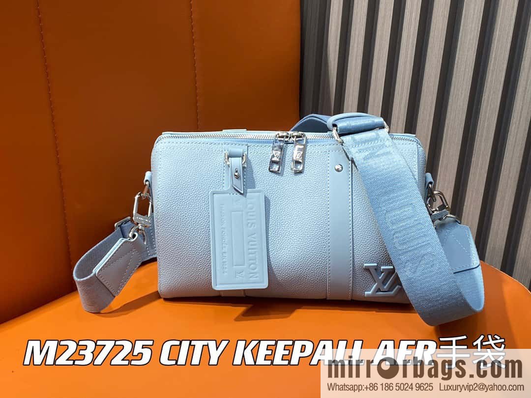 [Original order boutique] M23725 light blue, full leather men's bag pillow bag series CITY KEEPALL AER handbag M22486 57082 M23725 City Keepall handbag