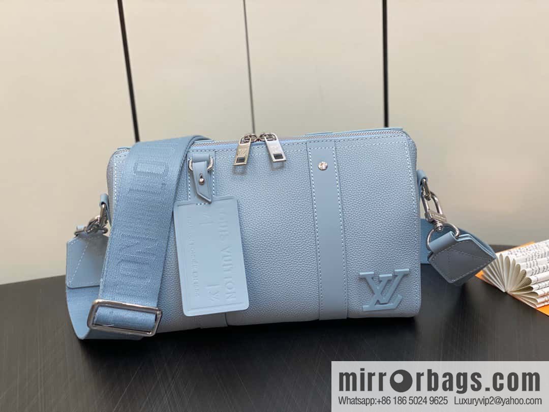 [Original order boutique] M23725 light blue, full leather men's bag pillow bag series CITY KEEPALL AER handbag M22486 57082 M23725 City Keepall handbag