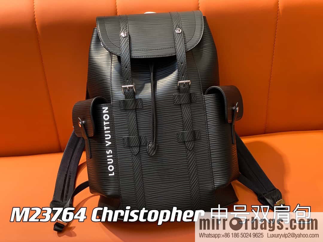 [Original single boutique] M23764 black letters, full leather epi backpack series Christopher medium backpack M41709