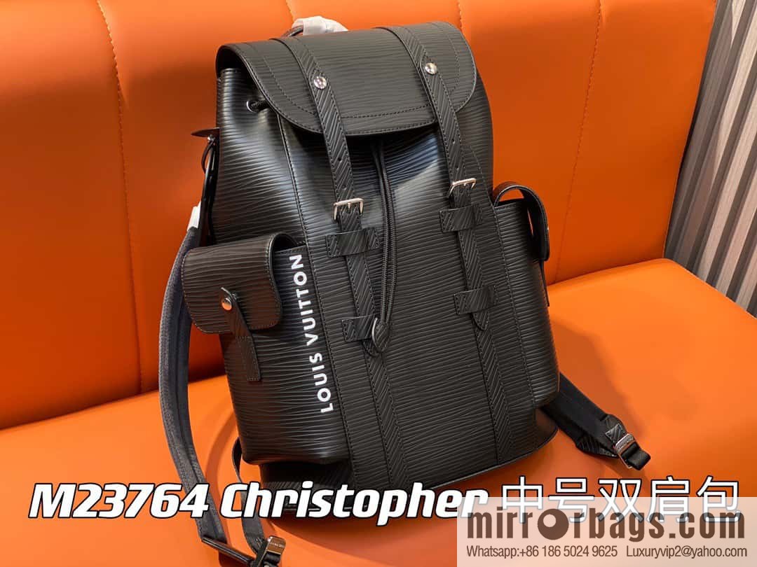 [Original single boutique] M23764 black letters, full leather epi backpack series Christopher medium backpack M41709