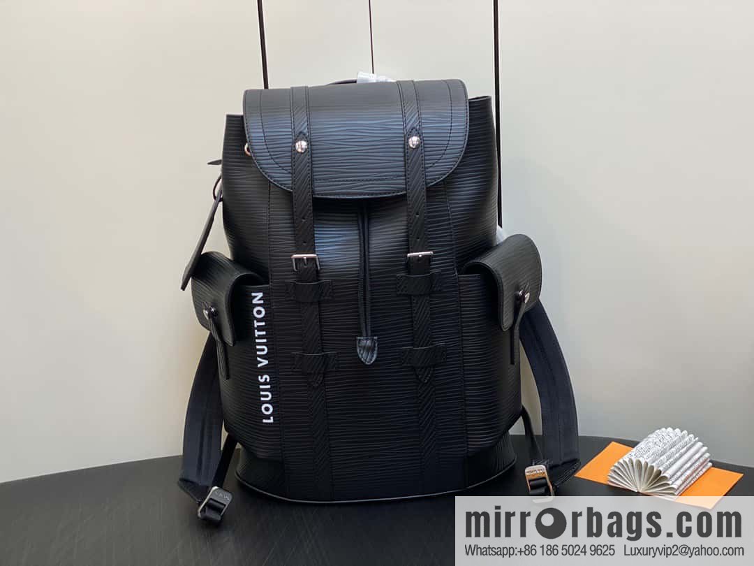 [Original single boutique] M23764 black letters, full leather epi backpack series Christopher medium backpack M41709