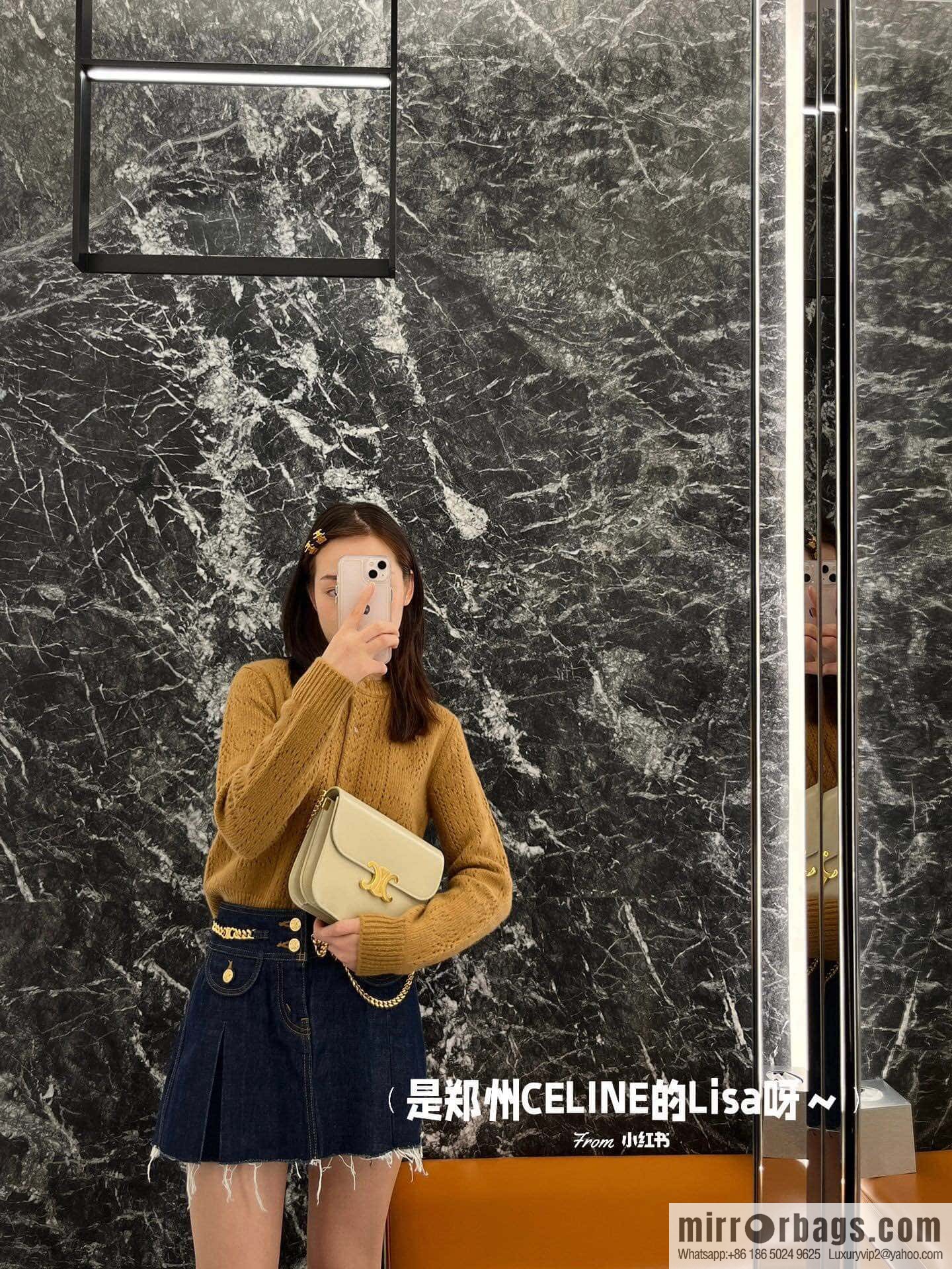 [Premium quality, all-steel hardware] CELINE 23s autumn and winter new products | COLLEGE TRIOMPHE bright cow leather (fabric) chain strap handbag number: 113583 Arc de Triomphe autumn new