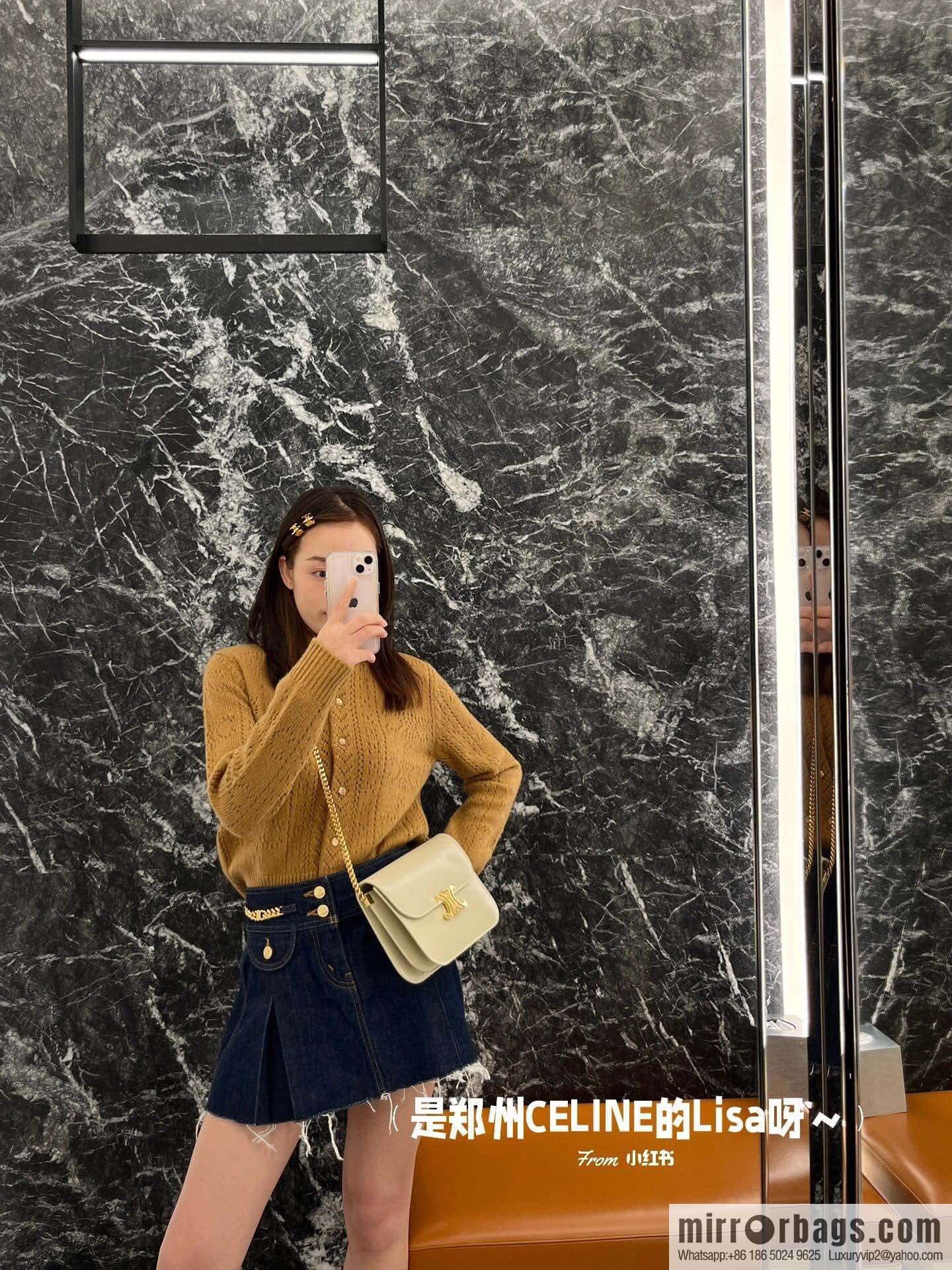[Premium quality, all-steel hardware] CELINE 23s autumn and winter new products | COLLEGE TRIOMPHE bright cow leather (fabric) chain strap handbag number: 113583 Arc de Triomphe autumn new