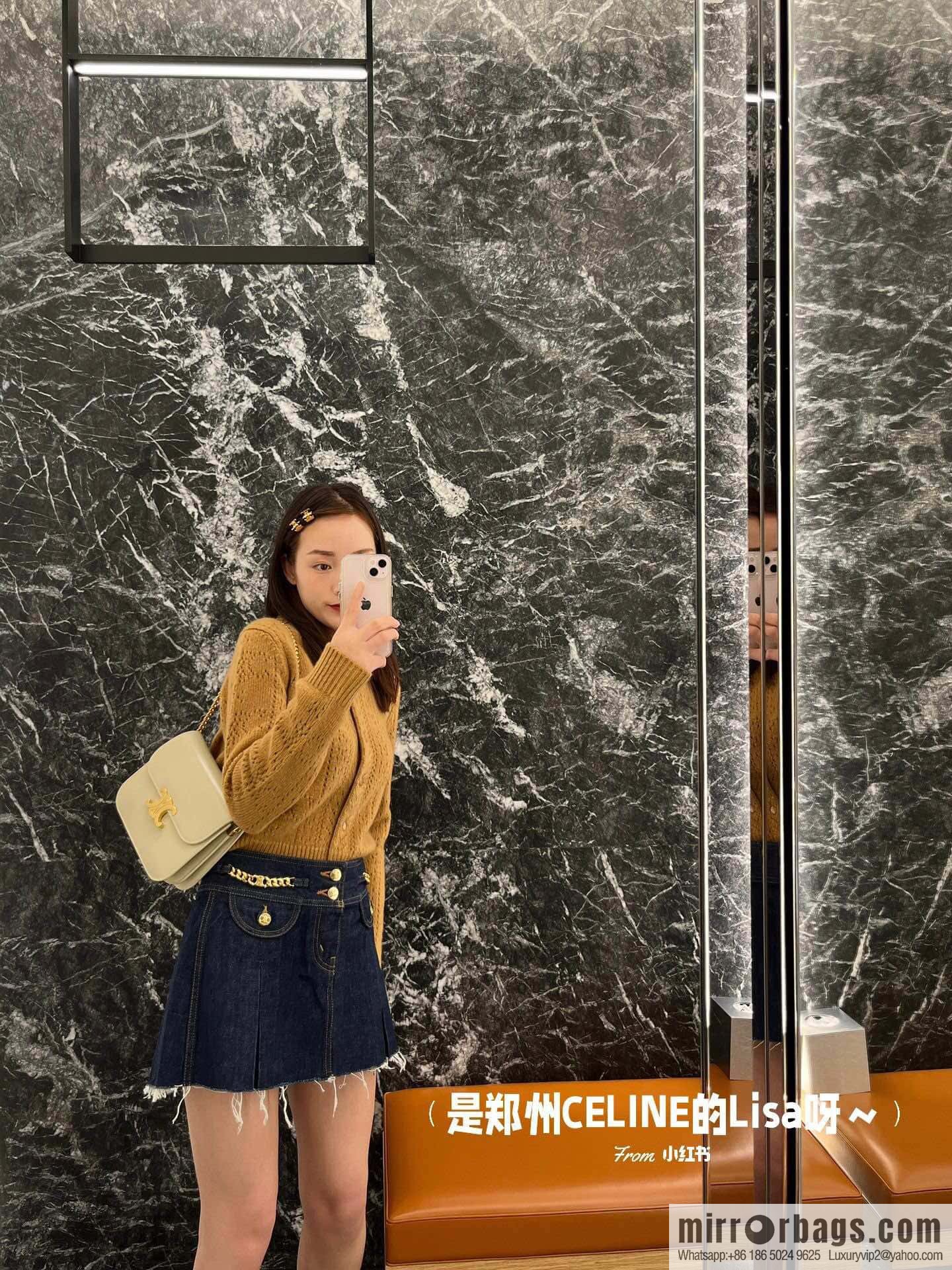 [Premium quality, all-steel hardware] CELINE 23s autumn and winter new products | COLLEGE TRIOMPHE bright cow leather (fabric) chain strap handbag number: 113583 Arc de Triomphe autumn new