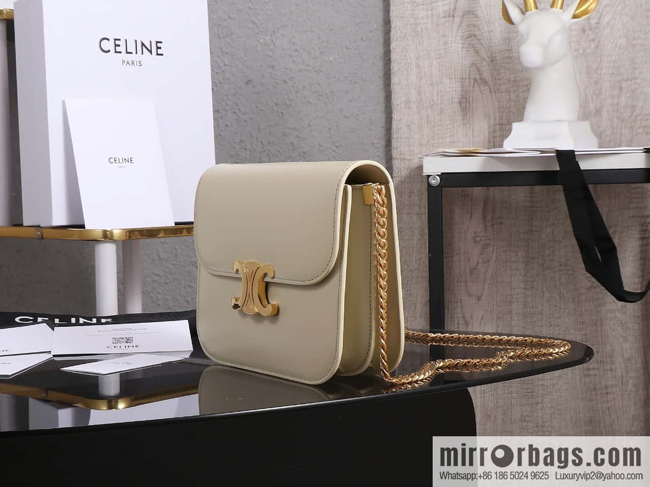 [Premium quality, all-steel hardware] CELINE 23s autumn and winter new products | COLLEGE TRIOMPHE bright cow leather (fabric) chain strap handbag number: 113583 Arc de Triomphe autumn new