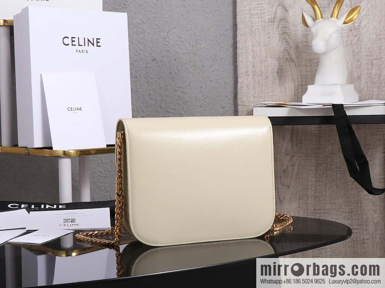 [Premium quality, all-steel hardware] CELINE 23s autumn and winter new products | COLLEGE TRIOMPHE bright cow leather (fabric) chain strap handbag number: 113583 Arc de Triomphe autumn new