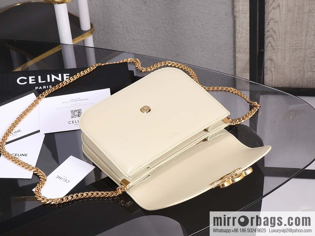 [Premium quality, all-steel hardware] CELINE 23s autumn and winter new products | COLLEGE TRIOMPHE bright cow leather (fabric) chain strap handbag number: 113583 Arc de Triomphe autumn new