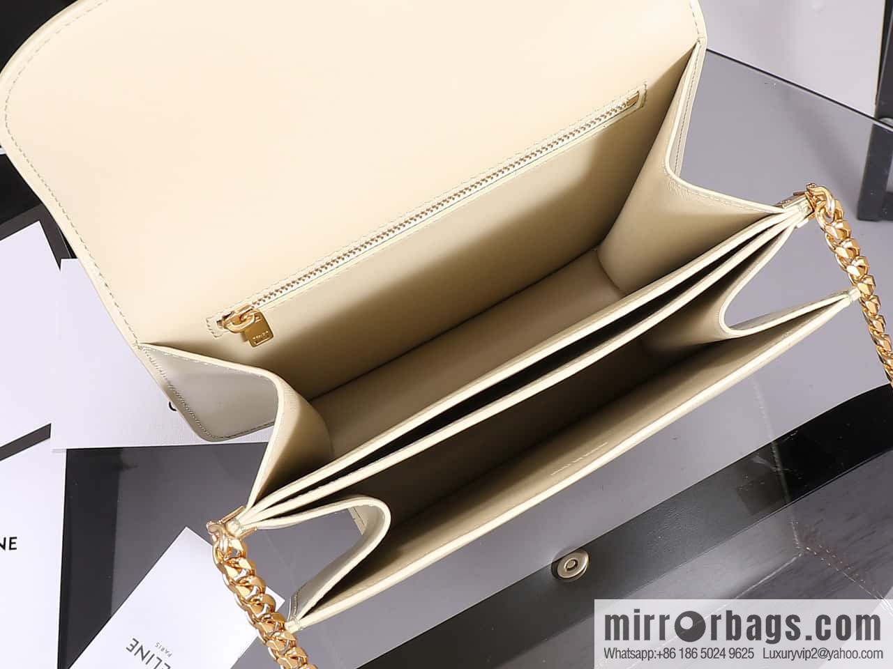 [Premium quality, all-steel hardware] CELINE 23s autumn and winter new products | COLLEGE TRIOMPHE bright cow leather (fabric) chain strap handbag number: 113583 Arc de Triomphe autumn new