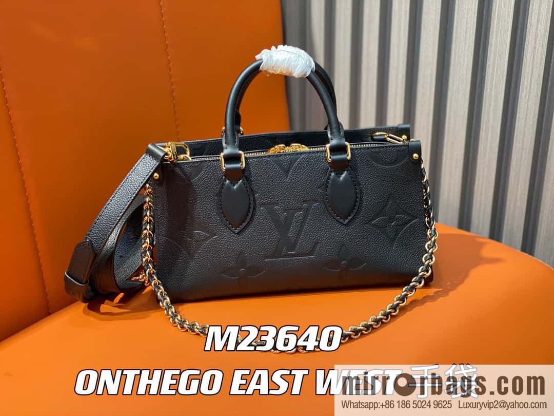 [Original single boutique] M23640 black full leather embossed square bag series, autumn and winter new ONTHEGO EAST WEST handbag M23698
