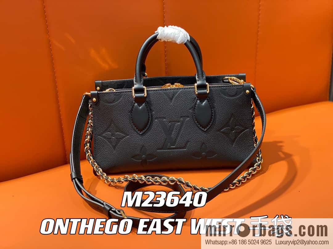 [Original single boutique] M23640 black full leather embossed square bag series, autumn and winter new ONTHEGO EAST WEST handbag M23698
