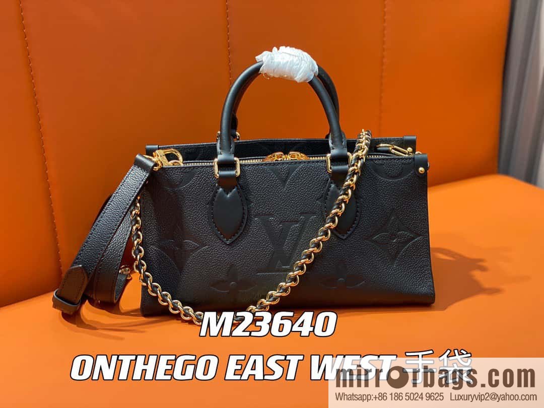 [Original single boutique] M23640 black full leather embossed square bag series, autumn and winter new ONTHEGO EAST WEST handbag M23698