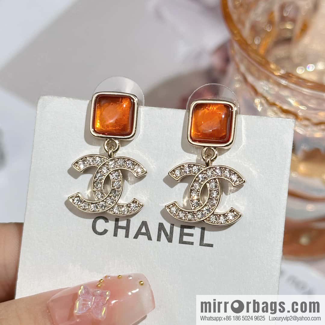 ❗️New ❗️ Chanel stud earrings ☀️ new ☑️ Chanel c2 double c orange gem stud earrings ☀️