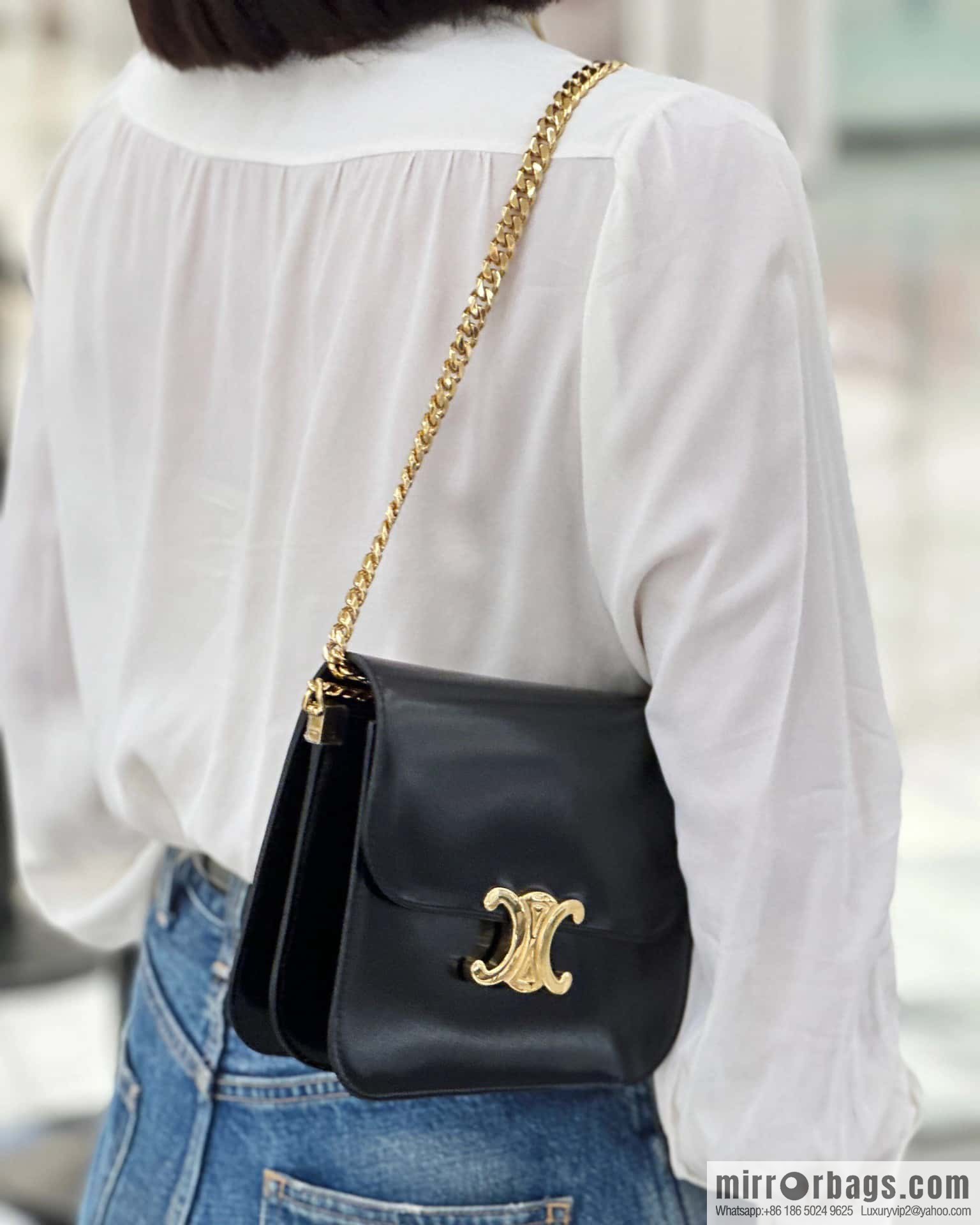 [Premium quality, all-steel hardware] CELINE 23s autumn and winter new products | COLLEGE TRIOMPHE bright cow leather (fabric) chain strap handbag number: 113583 Arc de Triomphe autumn new