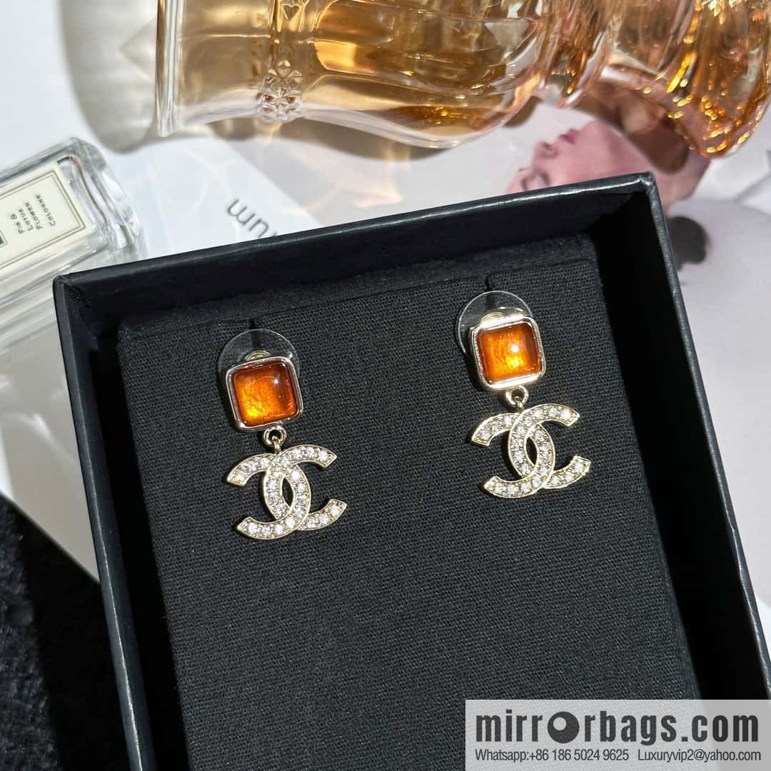 ❗️New ❗️ Chanel stud earrings ☀️ new ☑️ Chanel c2 double c orange gem stud earrings ☀️