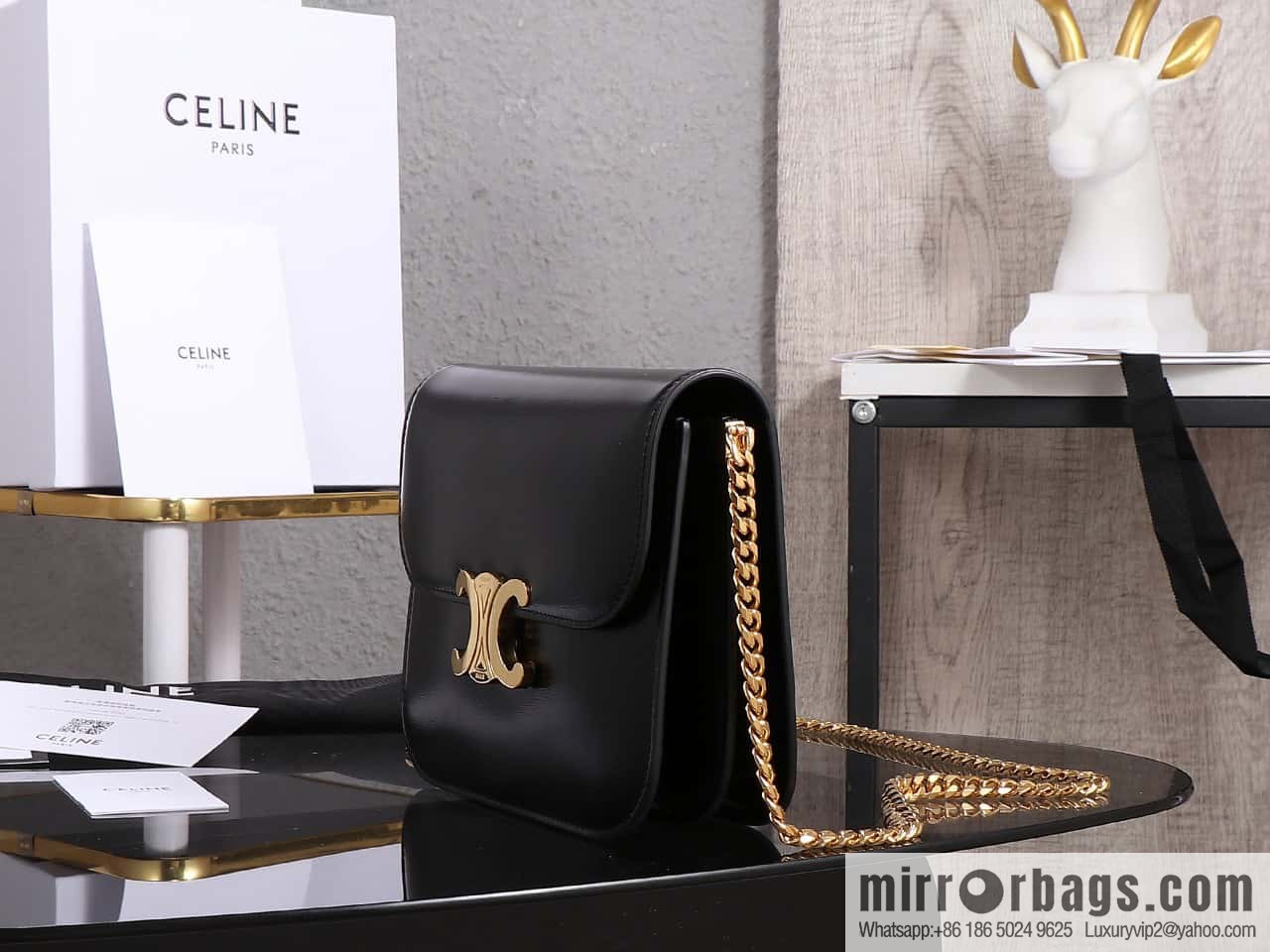 [Premium quality, all-steel hardware] CELINE 23s autumn and winter new products | COLLEGE TRIOMPHE bright cow leather (fabric) chain strap handbag number: 113583 Arc de Triomphe autumn new