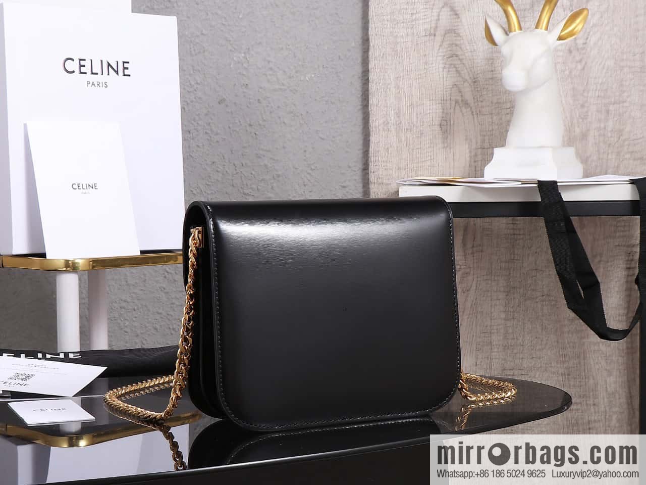[Premium quality, all-steel hardware] CELINE 23s autumn and winter new products | COLLEGE TRIOMPHE bright cow leather (fabric) chain strap handbag number: 113583 Arc de Triomphe autumn new