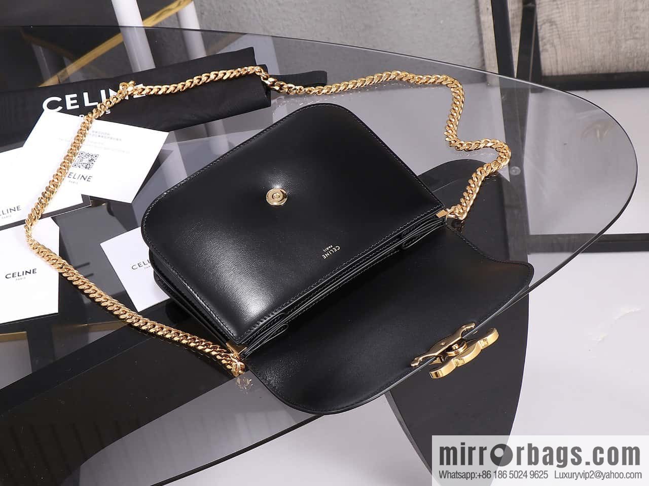 [Premium quality, all-steel hardware] CELINE 23s autumn and winter new products | COLLEGE TRIOMPHE bright cow leather (fabric) chain strap handbag number: 113583 Arc de Triomphe autumn new