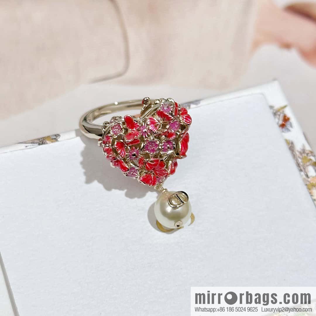 New ☑️ DIOR size pearl peach heart love ring